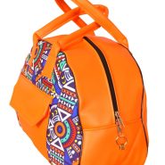 Duffle bag-orange leatherand tribal fabric