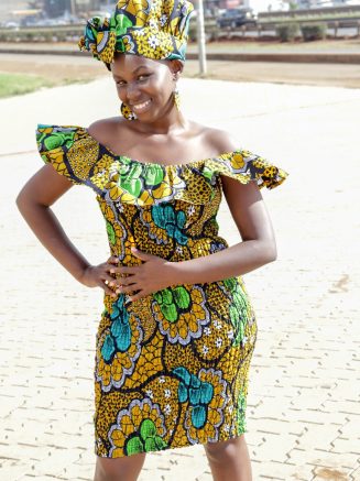 Ruffle African Cocktail Dress Set