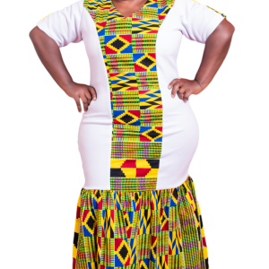 White dress with Kente Print Peplum Dress