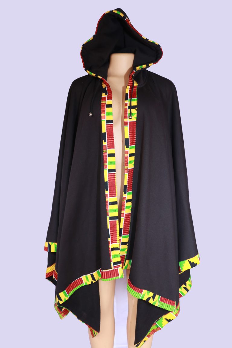 Kente Hooded Waterfall Poncho – 10