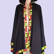 Kente hooded waterfall poncho