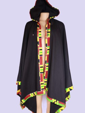 Kente hooded waterfall poncho