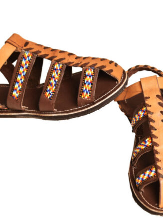Beaded Leather Buckle Sandals