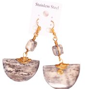 Grey Earrings with Gold Brass Detail - Copy