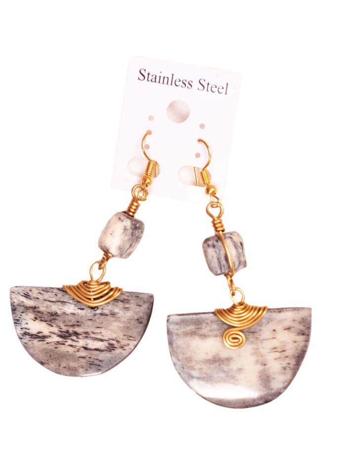 Grey Earrings with Gold Brass Detail - Copy