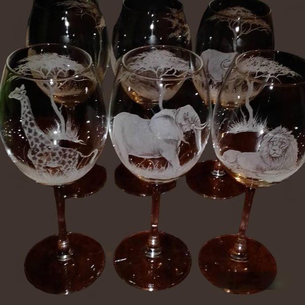 Big Five Safari Engraved Wine Glasses Set - 6 Pieces