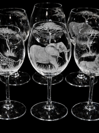 Big Five Safari Engraved Wine Glasses