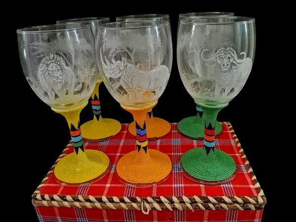 Elegantly Engraved Beaded Wine Glasses-