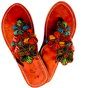 Floral Beaded Leather Sandals