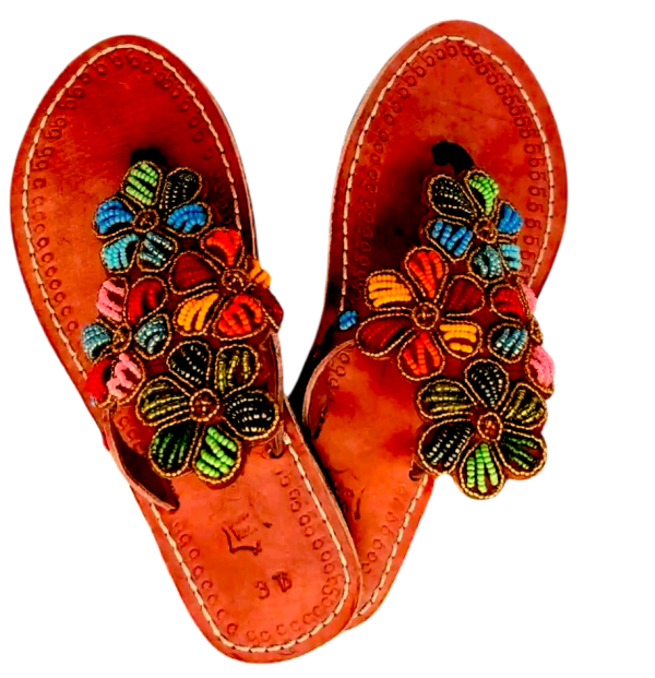 Floral Beaded Leather Sandals