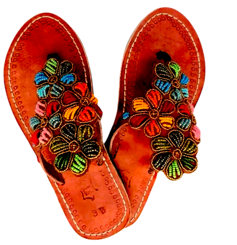 Wholesale Floral Beaded Leather Sandals