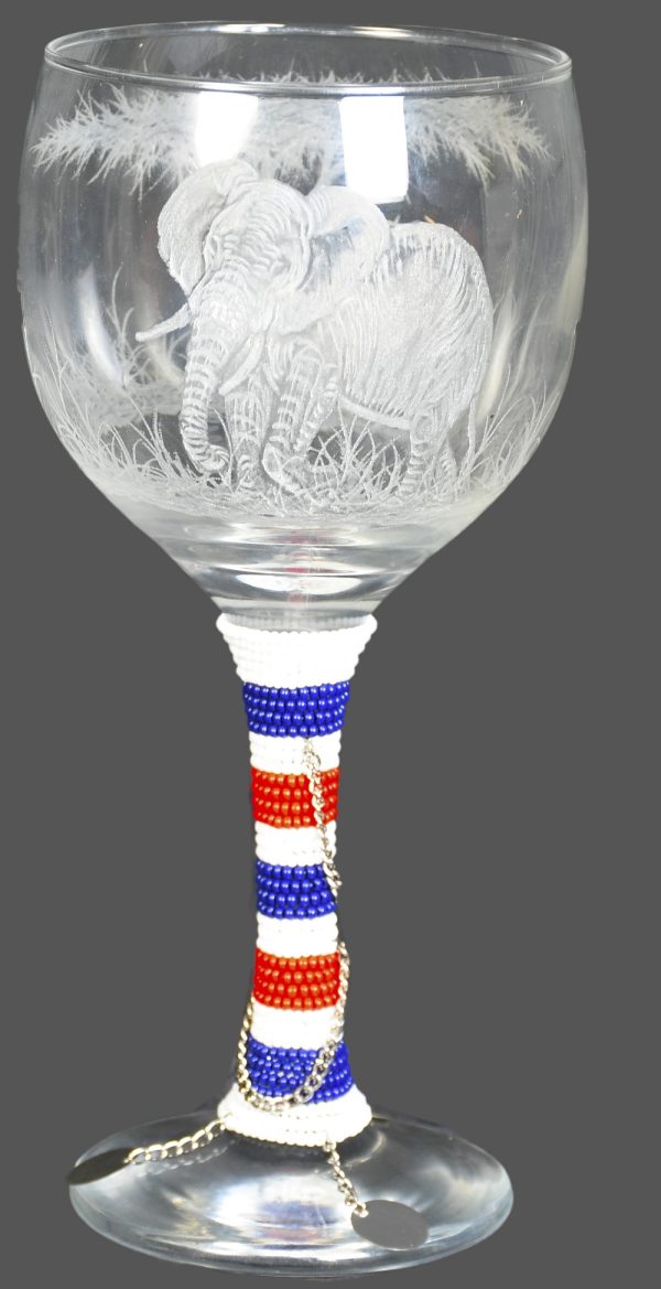 Beaded Engraved Elephant Wine Glass