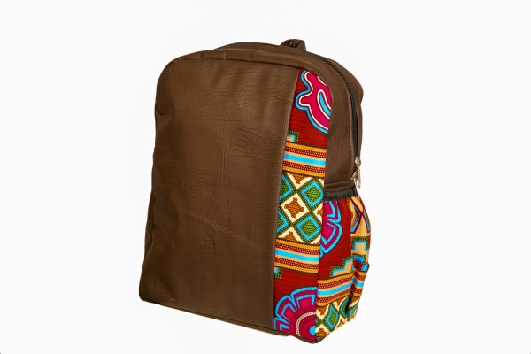 African Print Leather Backpack