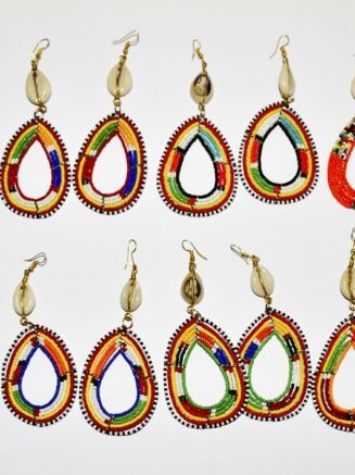 Teardrop Beaded Cowrie Earrings