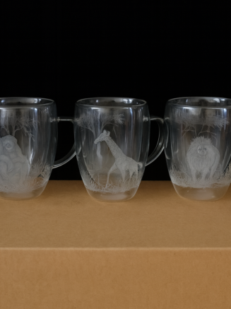 Double-Walled Engraved Coffee Glasses