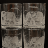 Hand-Engraved Kilimanjaro Elephant Whiskey Glasses