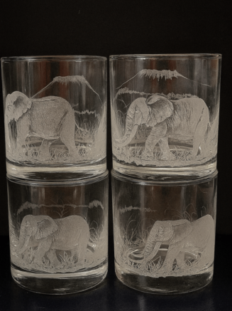 Hand-Engraved Kilimanjaro Elephant Whiskey Glasses