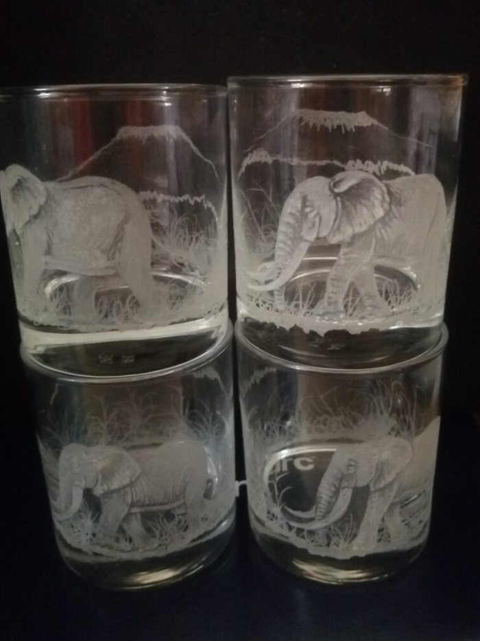 Hand-Engraved Kilimanjaro Elephant Whiskey Glasses1 Wholesale African Whiskey Glasses