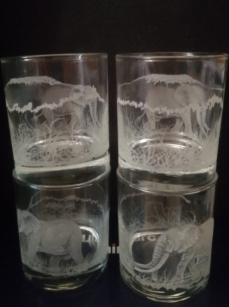 Hand-Engraved Kilimanjaro Elephant Whiskey Glasses