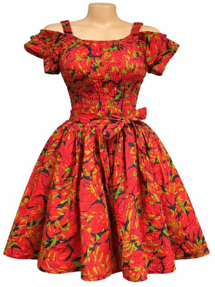Womens-Red-Floral-African-Print-Smocked-Skater-Dress.webp