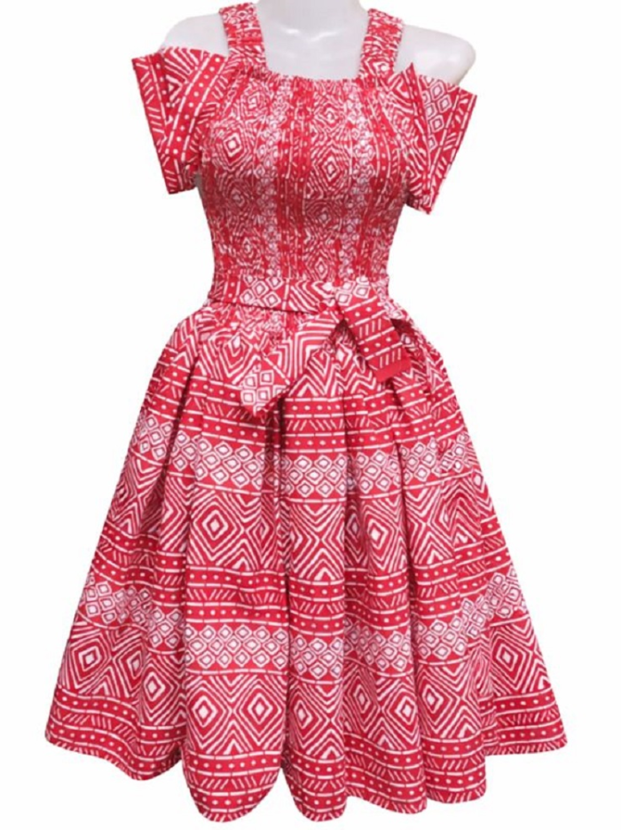 Womens-Red-Geometric-African-Print-Smocked-Skater-Dress.webp
