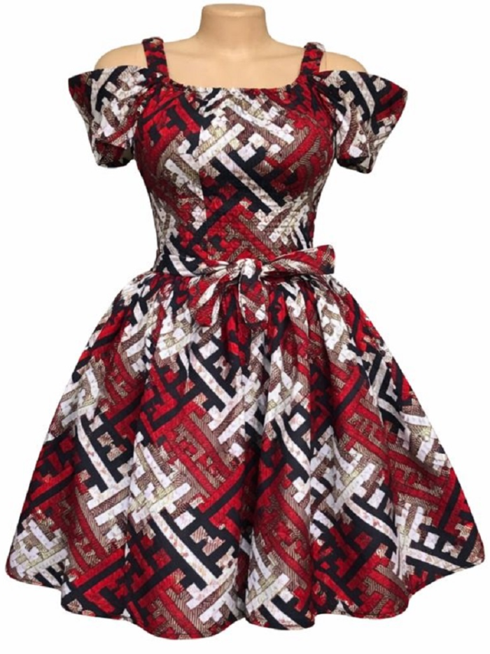 Womens-Red-Tribal-Geometric-African-Print-Skater-Dress.webp