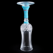 African Beaded Crystal Champagne Flute Sky Blue Artisan Stem