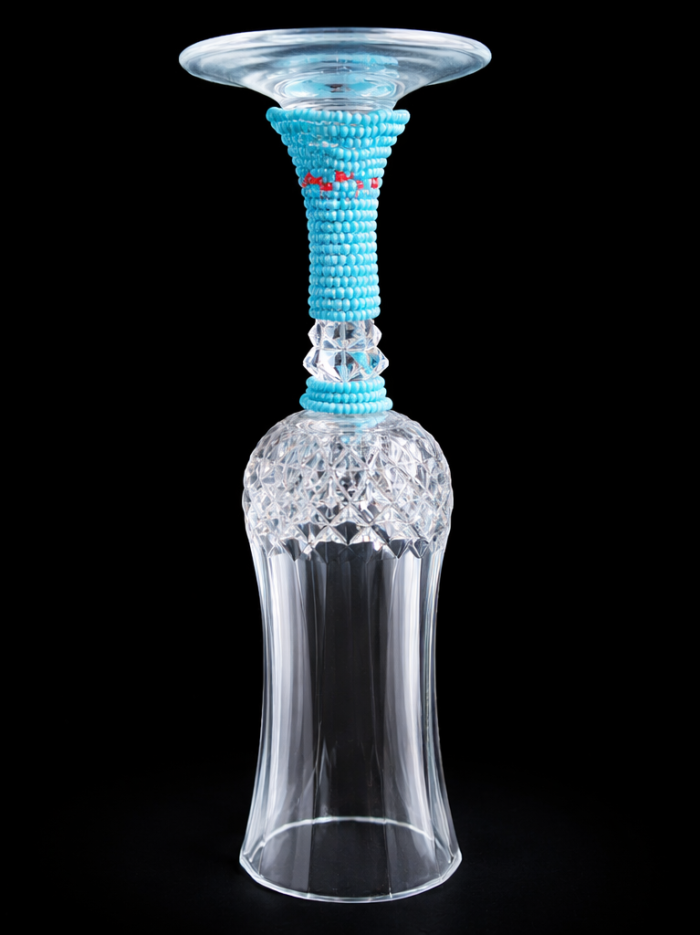 African Beaded Crystal Champagne Flute Sky Blue Artisan Stem African Beaded Crystal Champagne Flute Sky Blue Artisan Stem