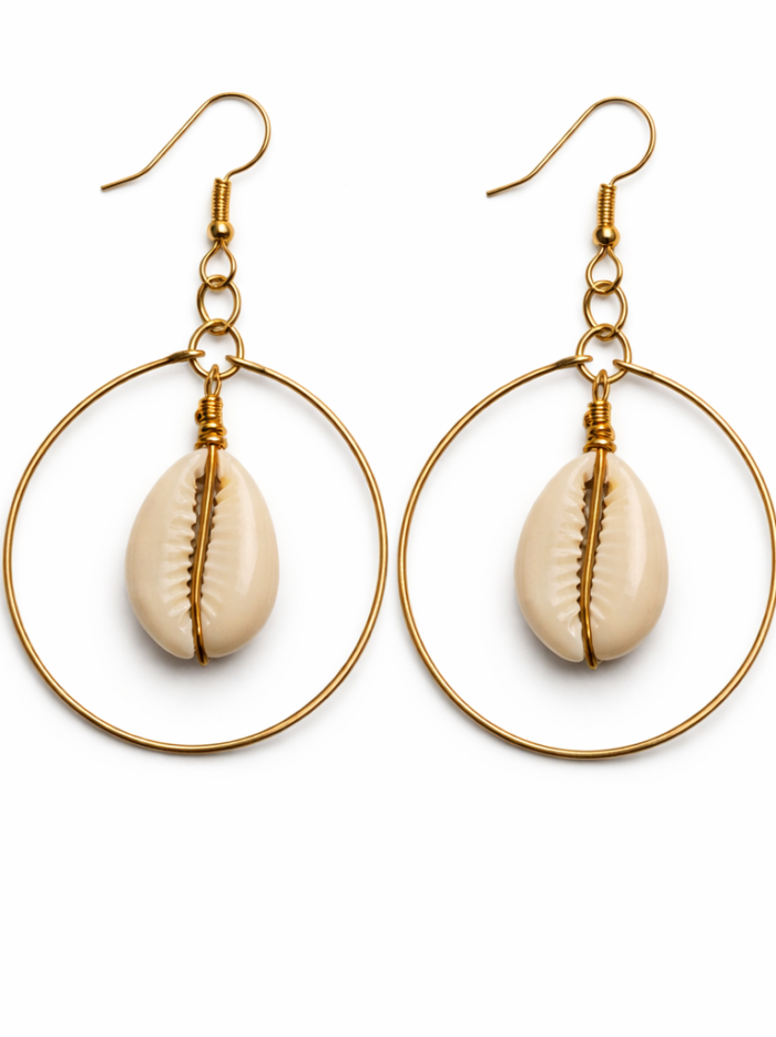 African Cowrie Shell Hoop Earrings