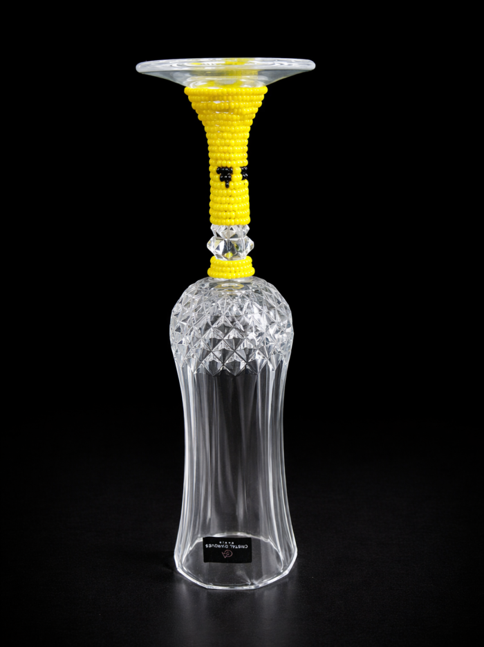 African Hand-Beaded Crystal Champagne Flute Yellow Beaded African Hand-Beaded Crystal Champagne Flute Yellow Beaded