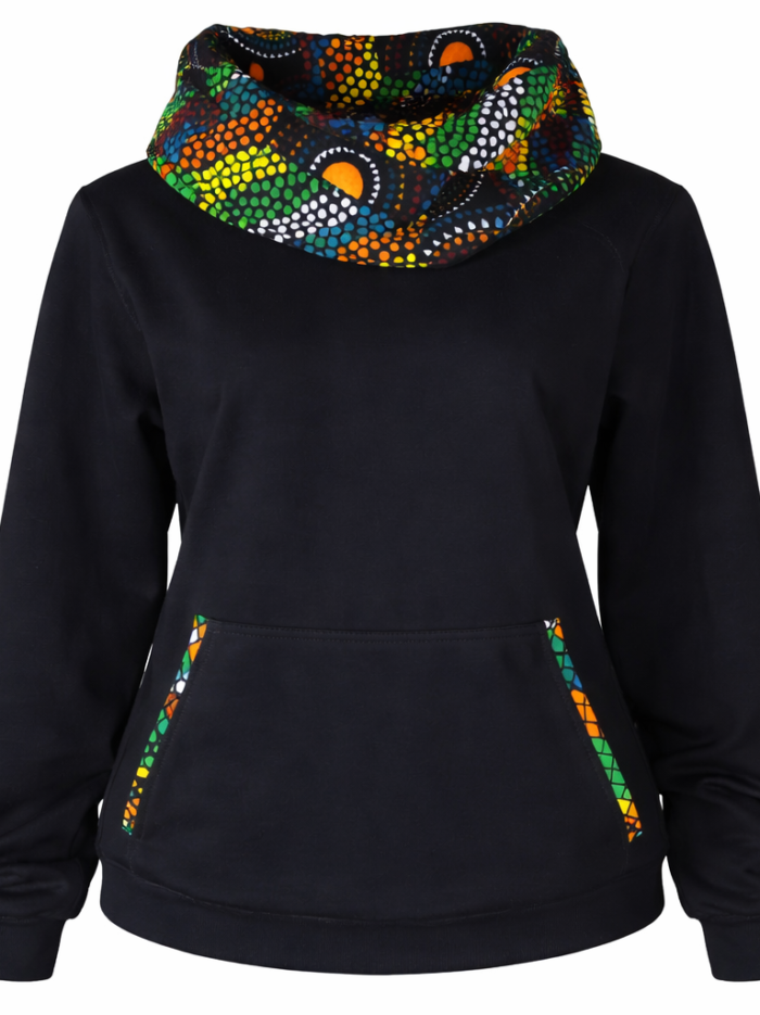 African Print Cowl-Neck Hoodie