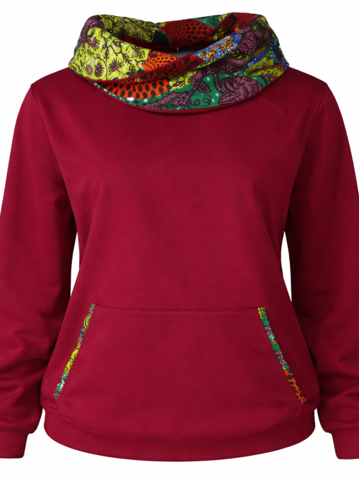 African Print Cowl Neck Hoodie