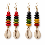 Wholesale Multicolor Wooden Bead & Cowrie Shell Drop Earrings