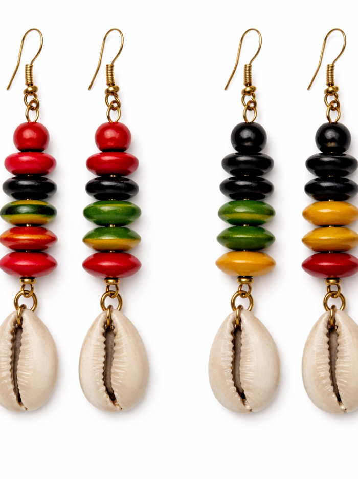 Wholesale Multicolor Wooden Bead & Cowrie Shell Drop Earrings