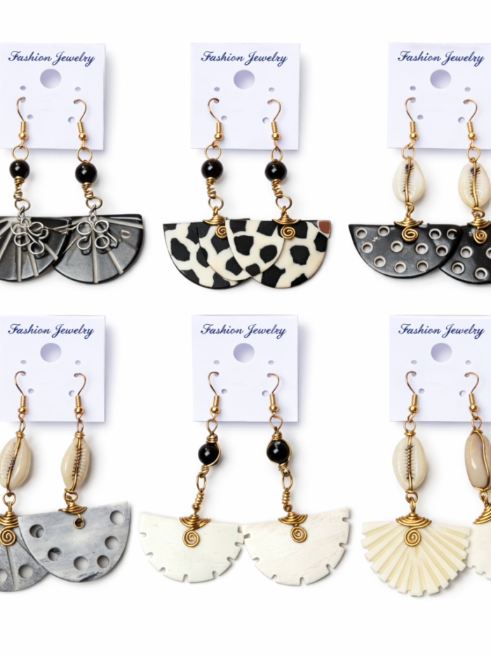Handcrafted African Shell & Bone Statement Earrings