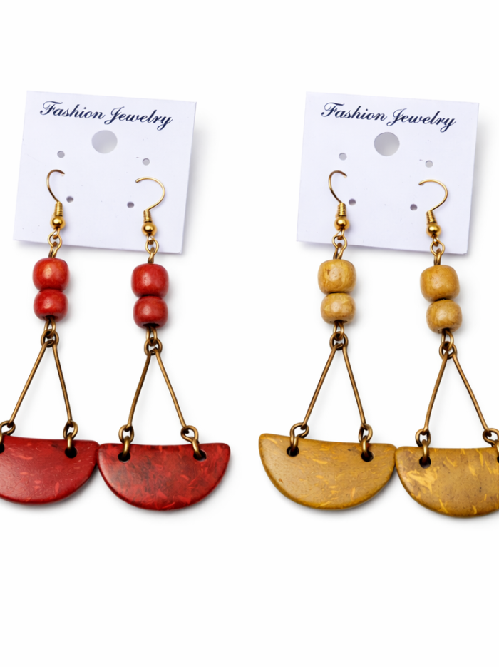 Handcrafted African Shell & Wood Statement Drop Earrings Handcrafted African Shell & Wood Statement Drop Earrings