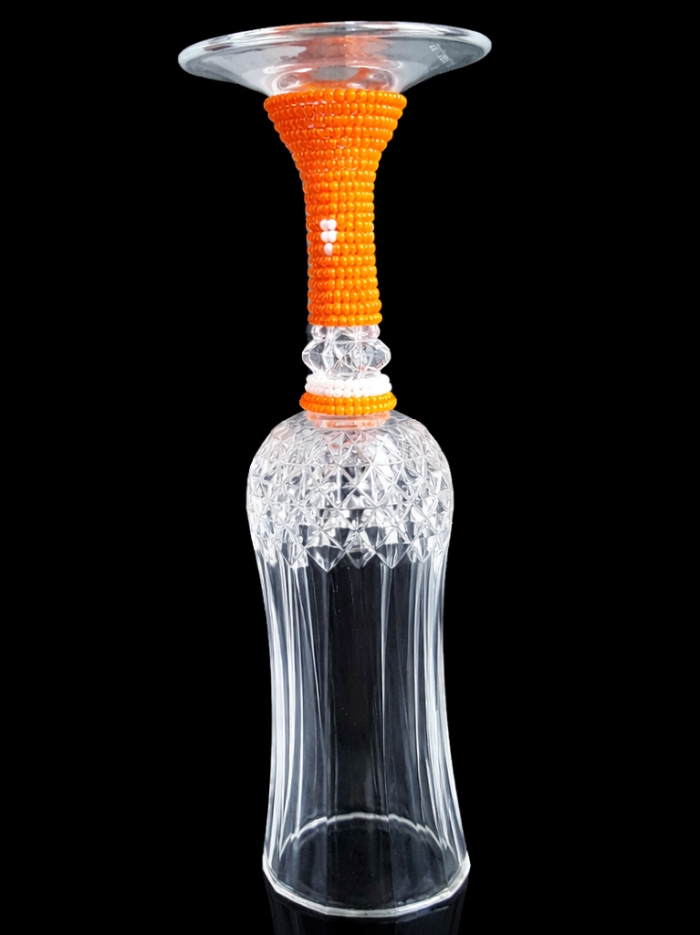 Maasai Beaded Crystal Champagne Flute Orange Stem Luxury Hand-Beaded African Crystal Champagne Flutes