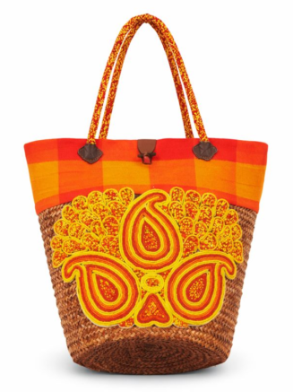 Sunrise Beaded Woven Basket Tote Bags