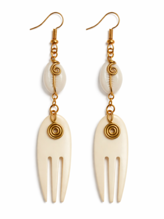 Wholesale African Cowrie Shell & Carved Bone Drop Earrings