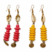 Wholesale African Cowrie Shell & Wooden Beaded Drop Earrings