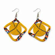 Wholesale African Geometric Square Beaded Statement Earrings (2)