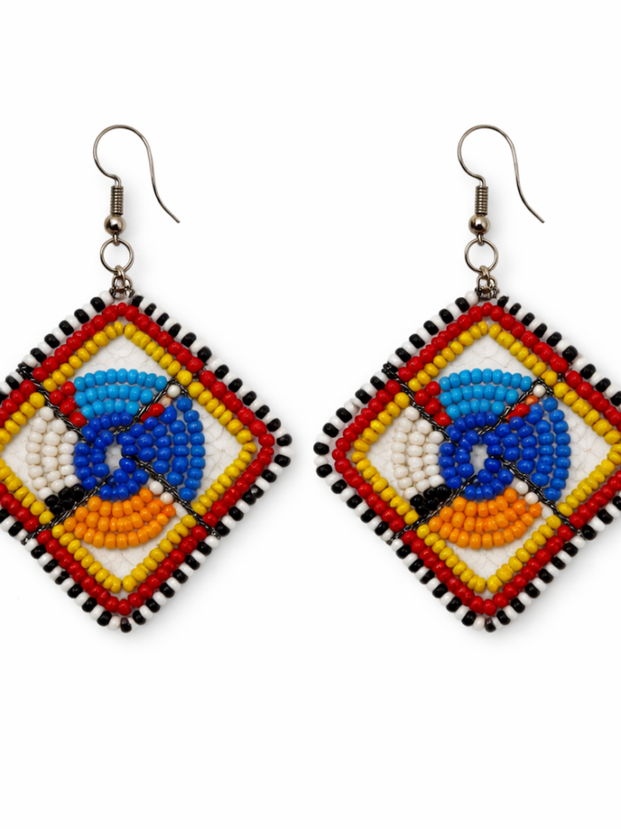 Wholesale African Geometric Square Beaded Statement Earrings