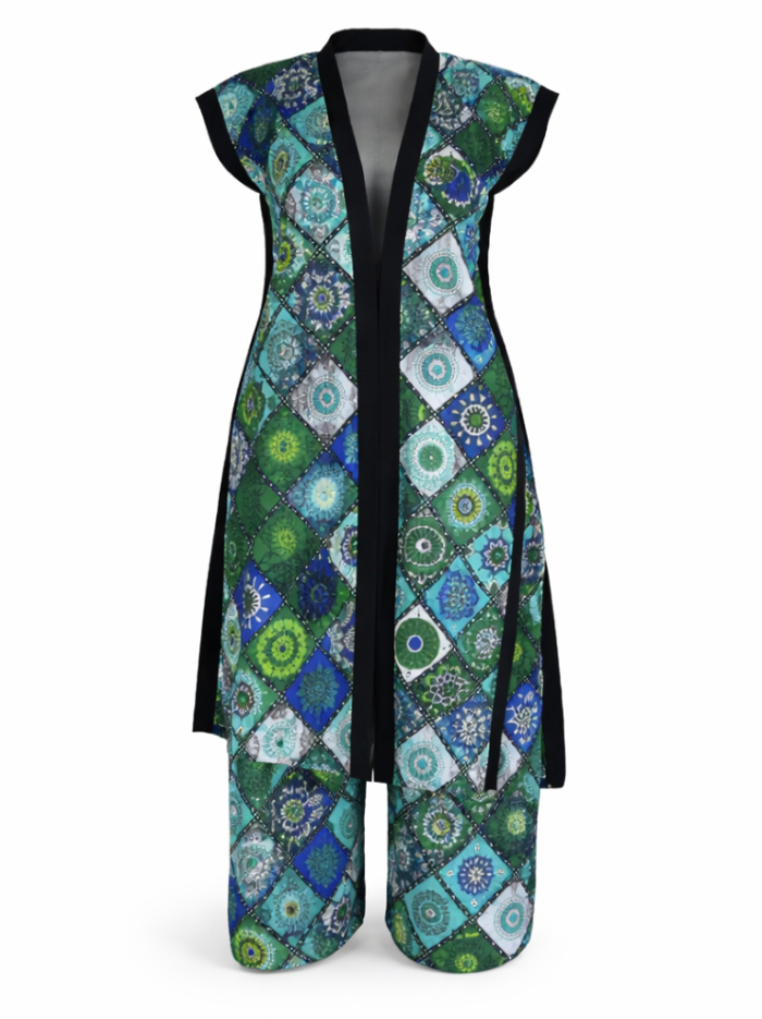 Wholesale African Kente Sleeveless Kimono Jumpsuit Set (2) Wholesale African Kente Sleeveless Kimono Jumpsuit Set (2)