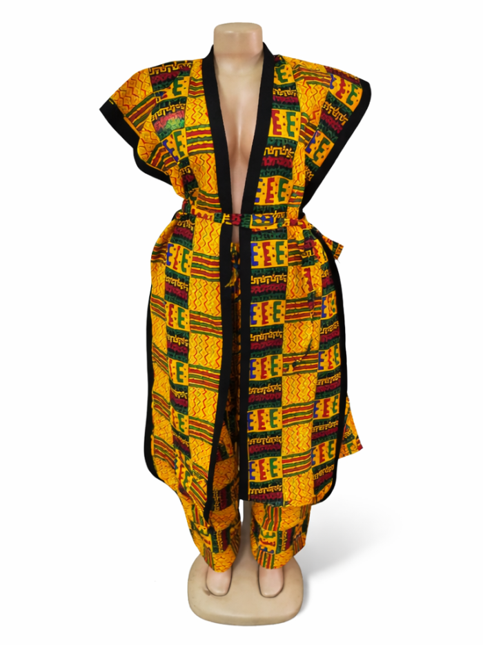 Wholesale African Kente Sleeveless Kimono Jumpsuit Set (4) Wholesale African Kente Sleeveless Kimono Jumpsuit Set