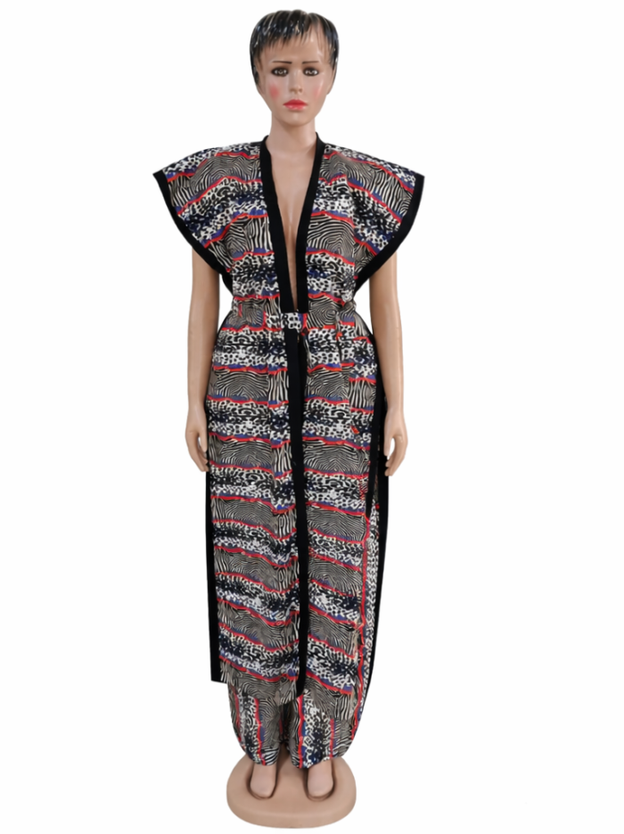 Wholesale African Kente Sleeveless Kimono Jumpsuit Set Wholesale African Kente Sleeveless Kimono Jumpsuit Set