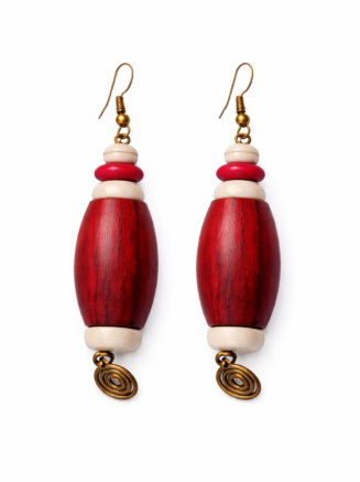 Wholesale African Red Wooden Barrel Bead Drop Earrings