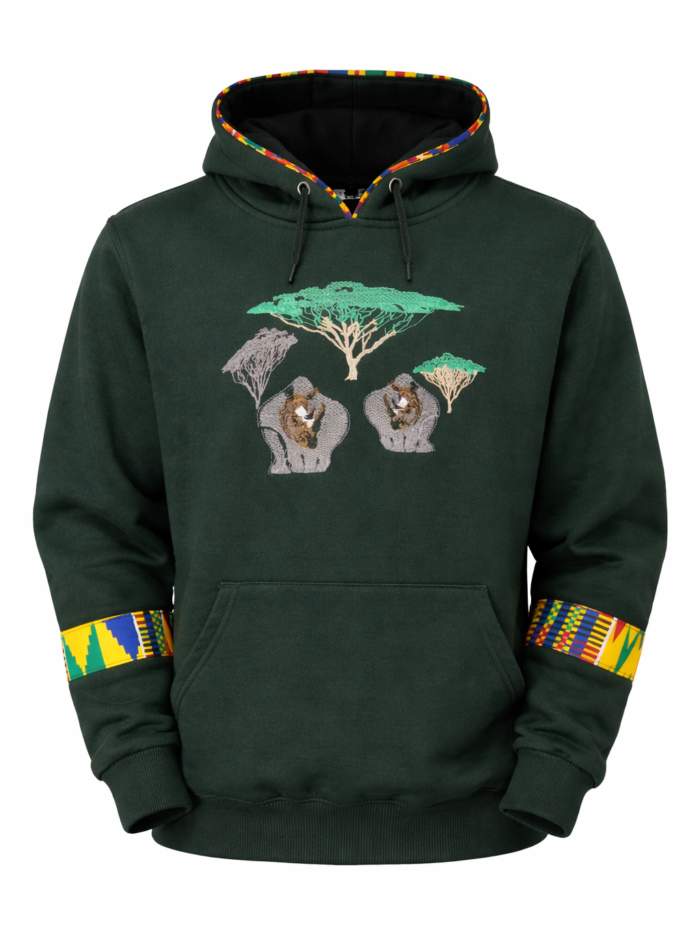 Wholesale African Safari Embroidered Hoodie with Kente Trim