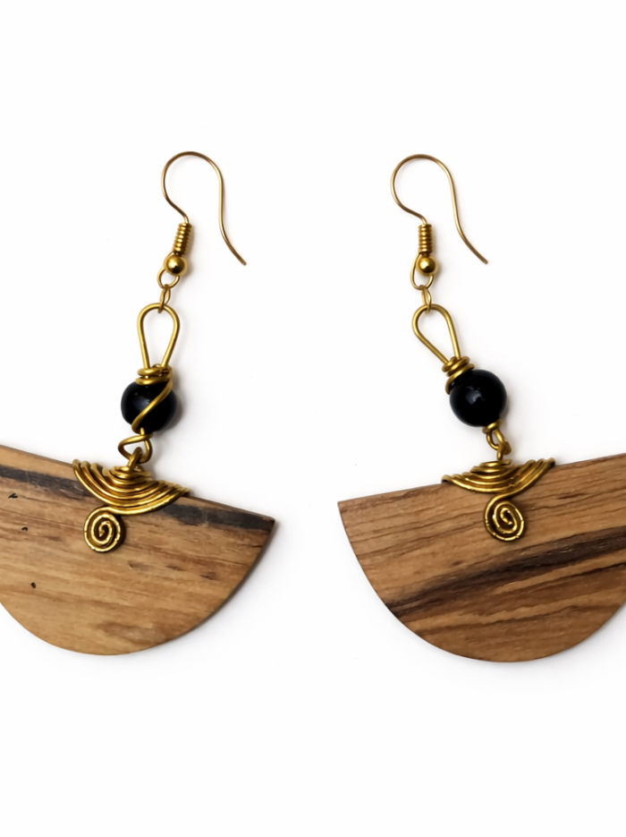 Wholesale Artisan Wooden Half-Moon Drop Earrings