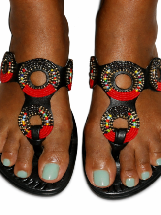 Wholesale Black Leather Maasai Beaded Circle Sandals