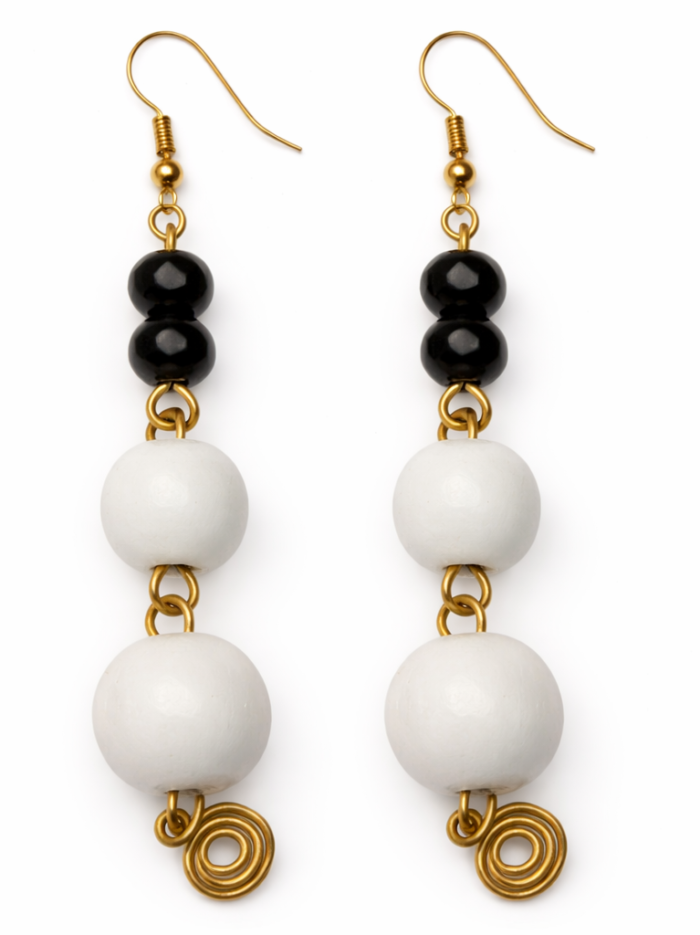 Wholesale Black & White Wooden Bead Drop Earrings